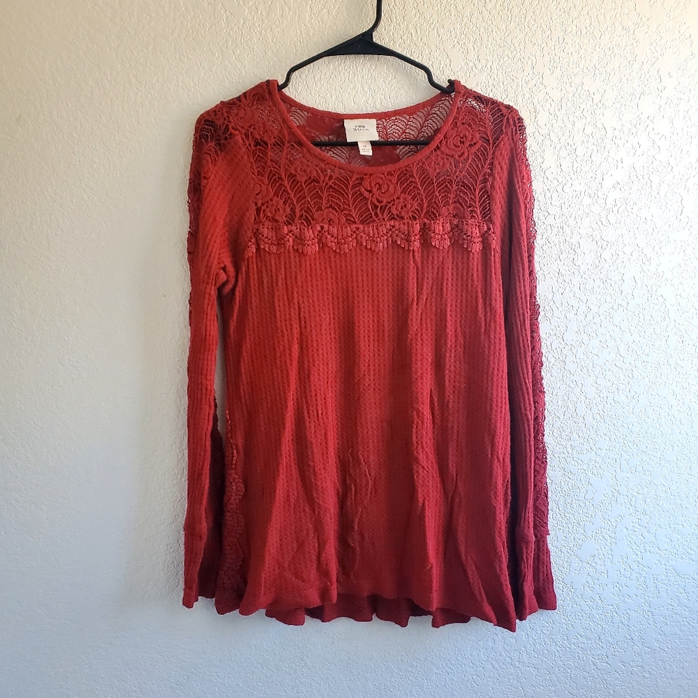 Knox Rose Top Red Lace Neckline‎ And Sleeves Long Sleeve Boho Romantic XMas - Picture 2 of 8